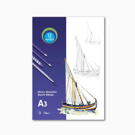 Caderno de Desenho 135 g/m² – 4School (24 Folhas com formatos A2, A3 e A4 com diferentes quantidades))