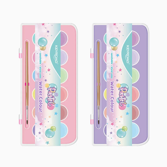 Aguarela Keyroad Pastel – 12 Cores + Pincel + Paleta – Pack 6 Conjuntos