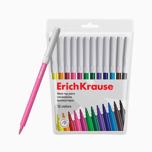 Marcadores de Feltro ErichKrause Económicos – Ponta Fina (Pack 6/12/18/24) | Venda por Caixa (6 un.)