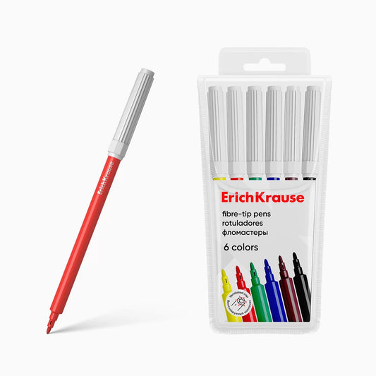 Marcadores de Feltro ErichKrause Económicos – Ponta Fina (Pack 6/12/18/24) | Venda por Caixa (6 un.)
