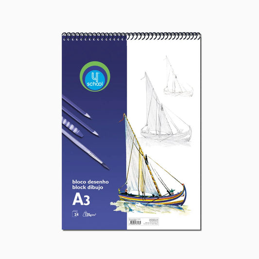 Caderno de Desenho com Espiral 135 g/m² – 4School (24 Folhas | Pack 24 cadernos)