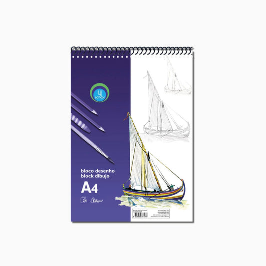 Caderno de Desenho com Espiral 135 g/m² – 4School (24 Folhas | Pack 24 cadernos)