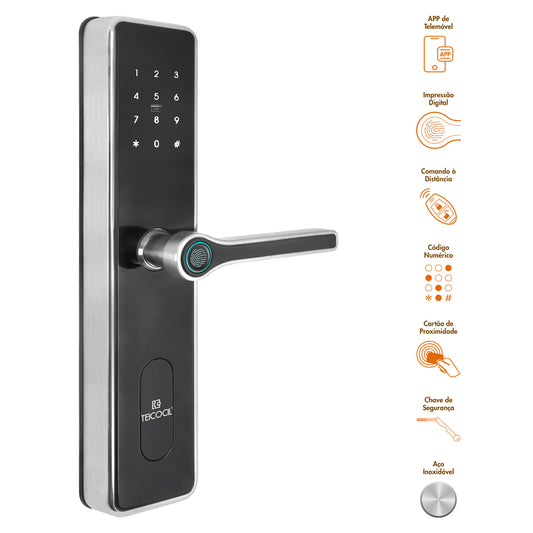 🔐 Fechadura Eletrónica E79 com Impressão Digital, App e Código – Aço Inoxidável