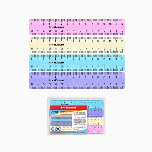 Set de 4 Réguas ErichKrause Pastel – 15 cm – Sortido (20 sets)