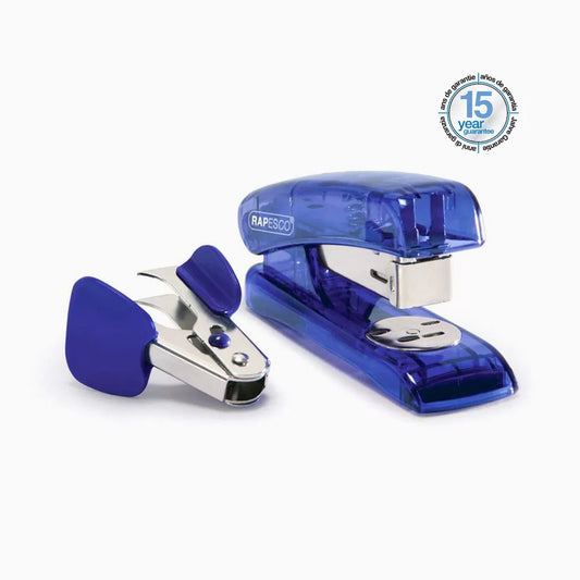 Agrafador Translúcido Azul Rapesco Snapper com Saca-Agrafes – Pack 12 Unidades